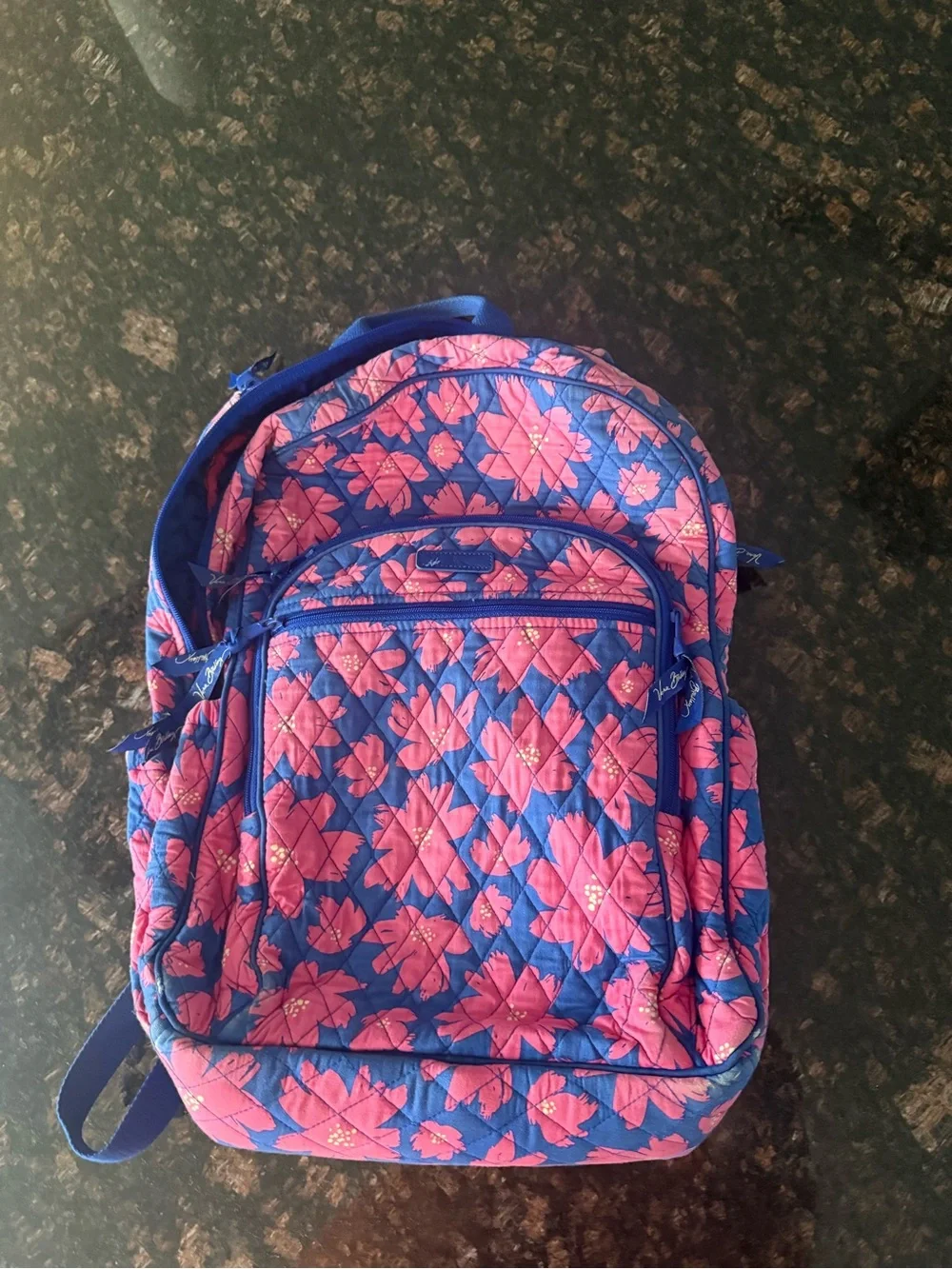 Quilted Pink & Blue Floral Backpack
